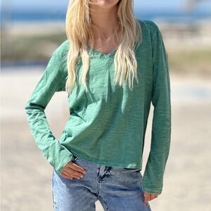 Wash Lab V Neck Long Sleeve Tee Cotton Slub in Spruce